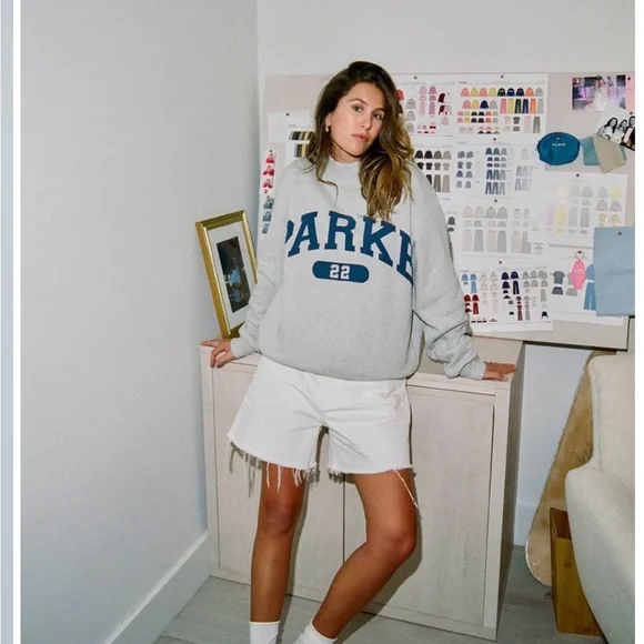 NWT Parke Gray and Blue 22 varsity mock neck Sweatshirt L/XL - Picture 1 of 5